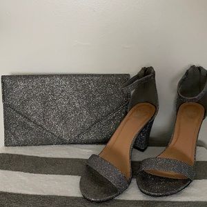 Dark Silver Heels and Clutch